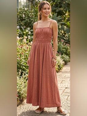 AE Sunchaser Knit Smocked Bodice Midi Dress